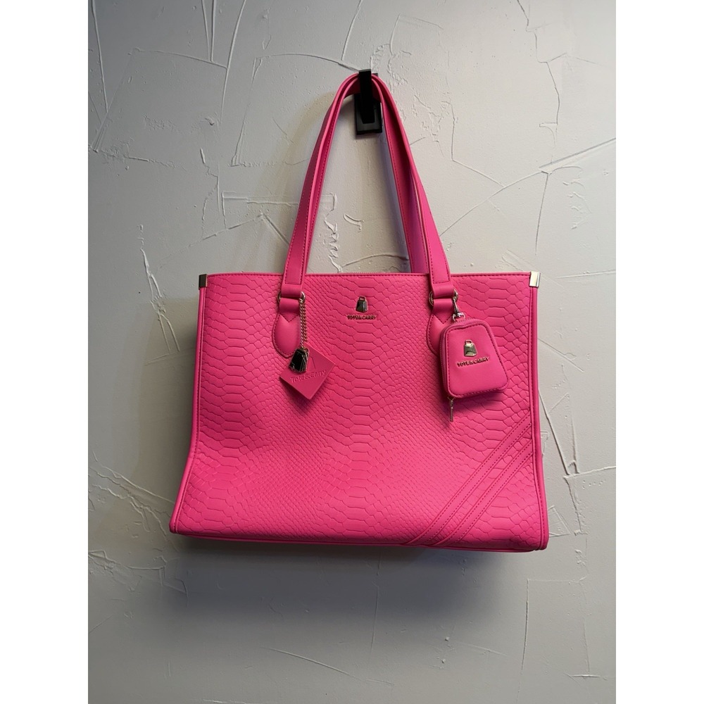 Tote&Carry Hot Pink Snake Embossed Large Tote Bag Shoulder Purse w/ Pouch